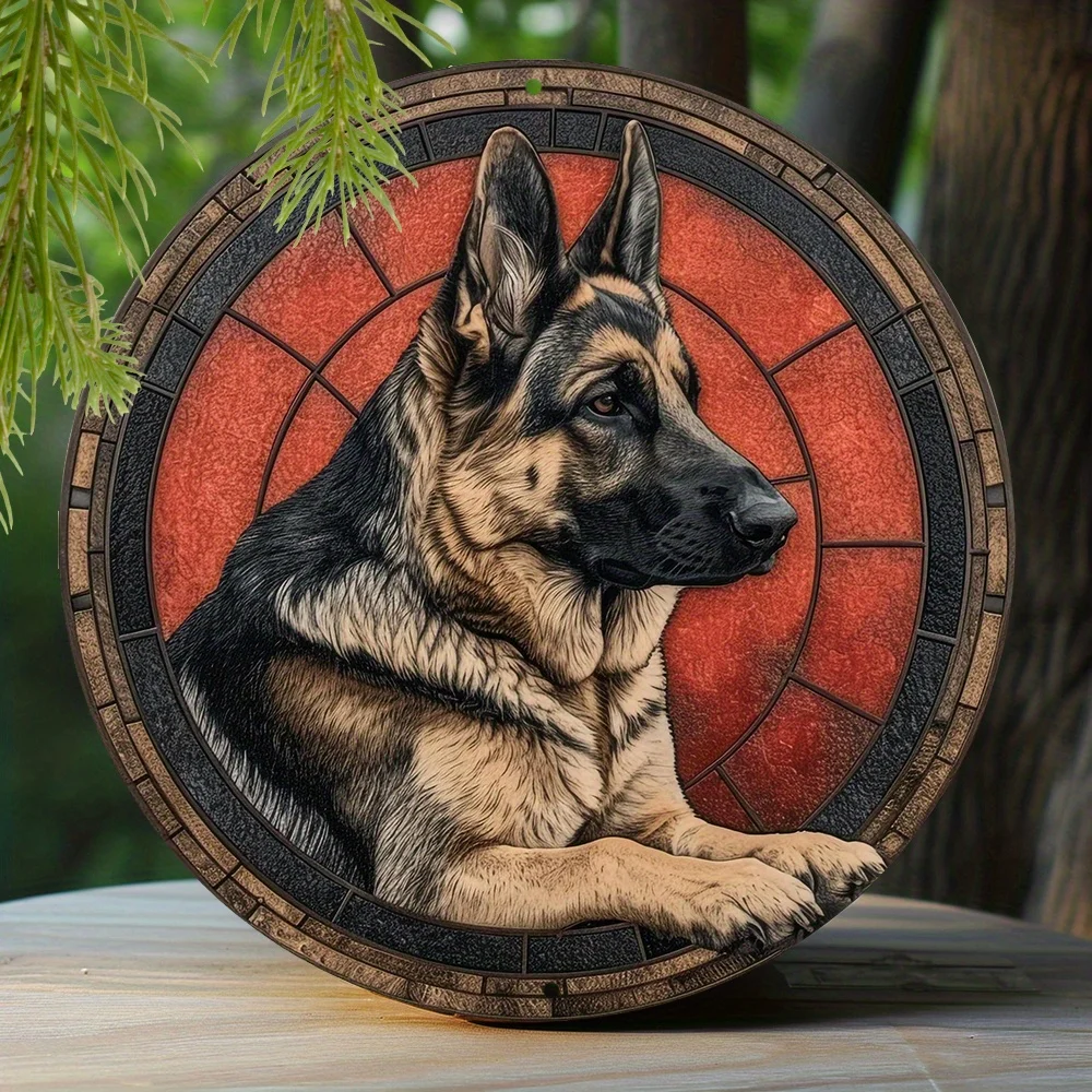 

Aluminum Metal Sign German Shepherd Theme Decoration Faux Origami Window Decorations Round Wreath Office Decoration Men Gifts