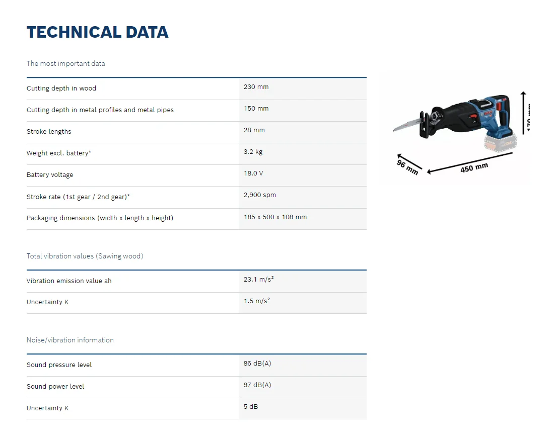 BOSCH GSA 185-Li Brushless Cordless Reciprocating Saw For Cutting Metal Wood Cutting Power GSA185-Li Bosch Reciprocating Saw