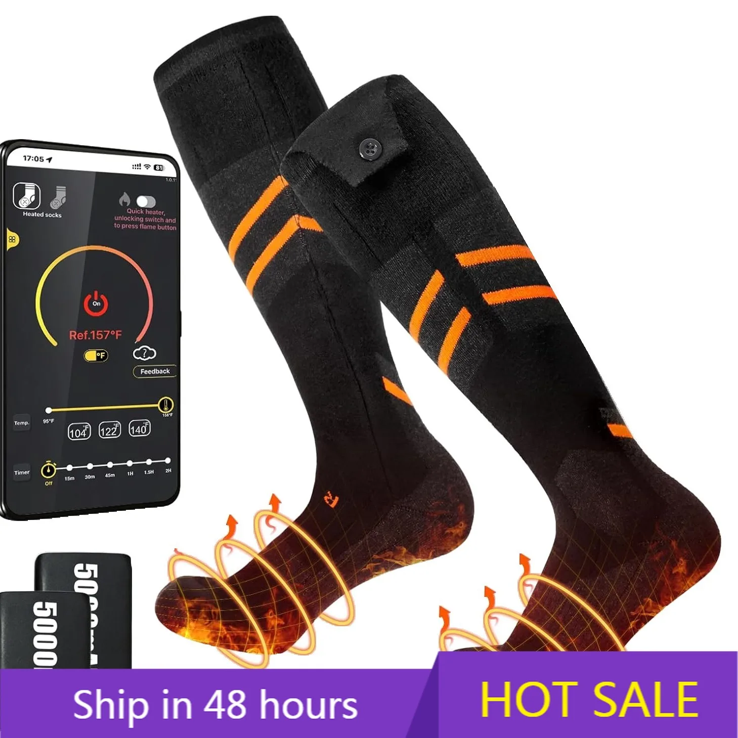 

POWER LEAP New Three-Gear Temperature-Regulating Long Electric Heating Sports Socks Thickened Ski Socks For Men Women Outdoor