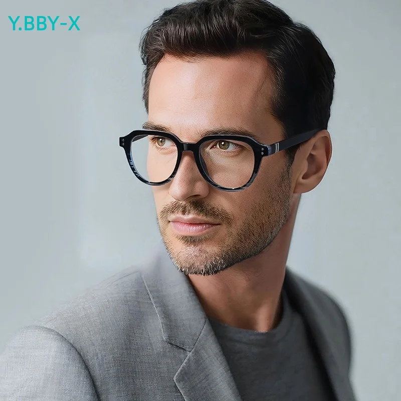 

Y.BBY-X TR90 Retro Oval Men's and Women's Glasses Frame Ultra Light Prescription Eyeglasses Hand Made Anti Blue Light Glasses