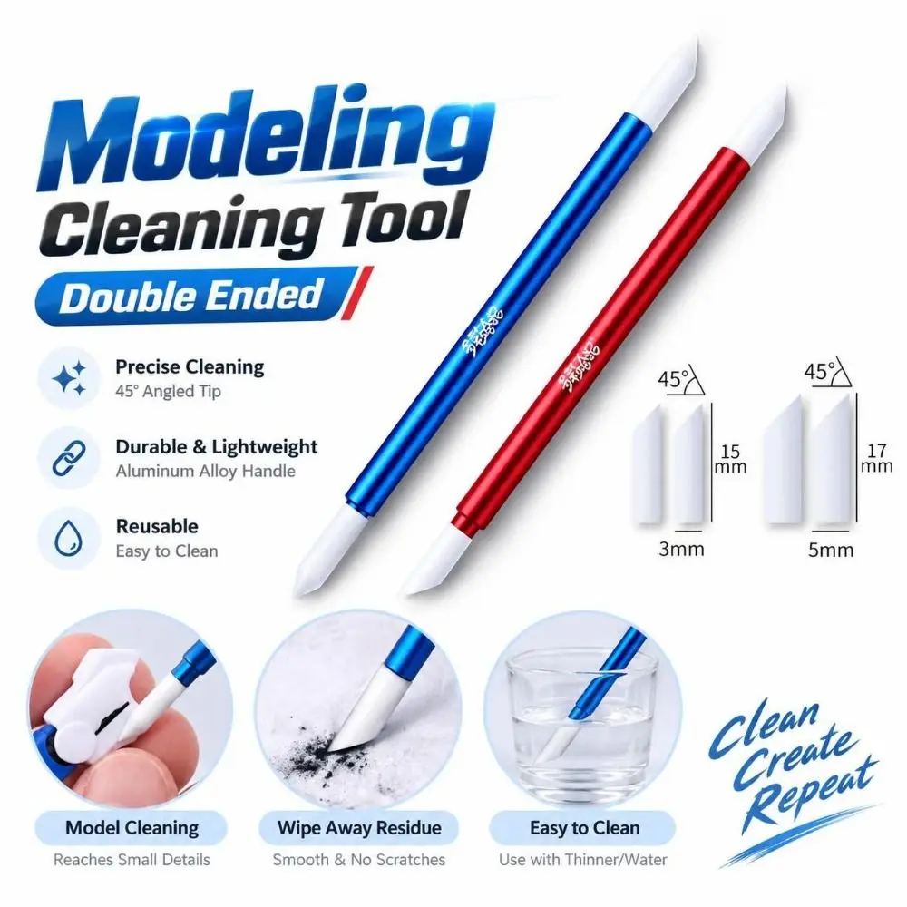 Metal Handle Modeling Cleaning Tool Double Ended Angled Tips Panel Line Cleaning Stick Replaceable Cotton Tips