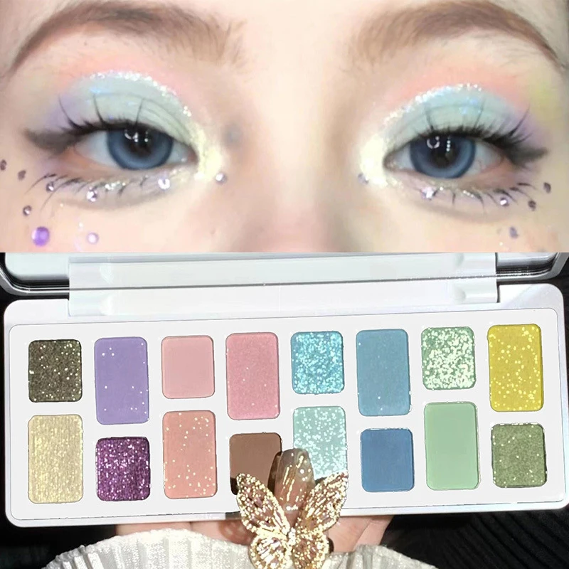 16色マットシマーアイシャドウパレット - ヌード＆グリッタートーン、プロ仕様の長持ちする高発色アイメイク、毎日の使用に