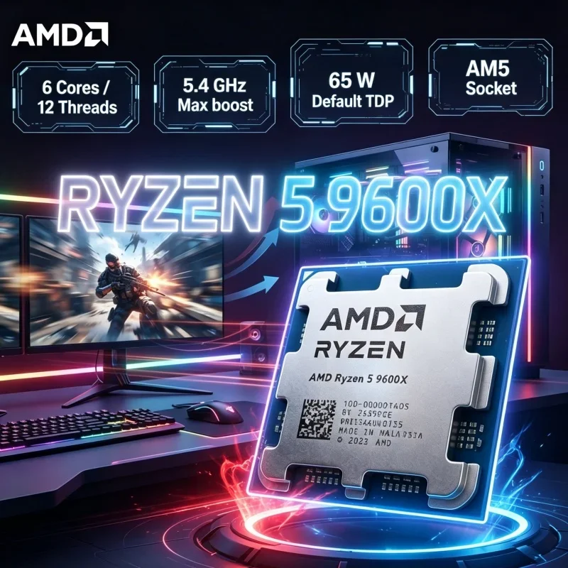6 Core 12 Thread CPU AMD Ryzen 5 9600X 5.4GHz Max Boost 32M Game Cache DDR5 Support AM5 Socket 65W Low Power Processor