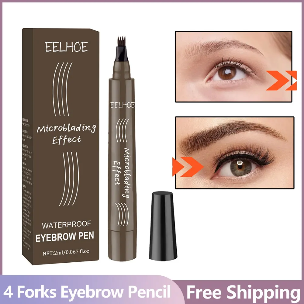 4 Forks Eyebrow Pencil Waterproof Long Lasting Dark Gray/Red Brown NO Smudging Eyes Liquid Eye Brows Pen Female Makeup Products