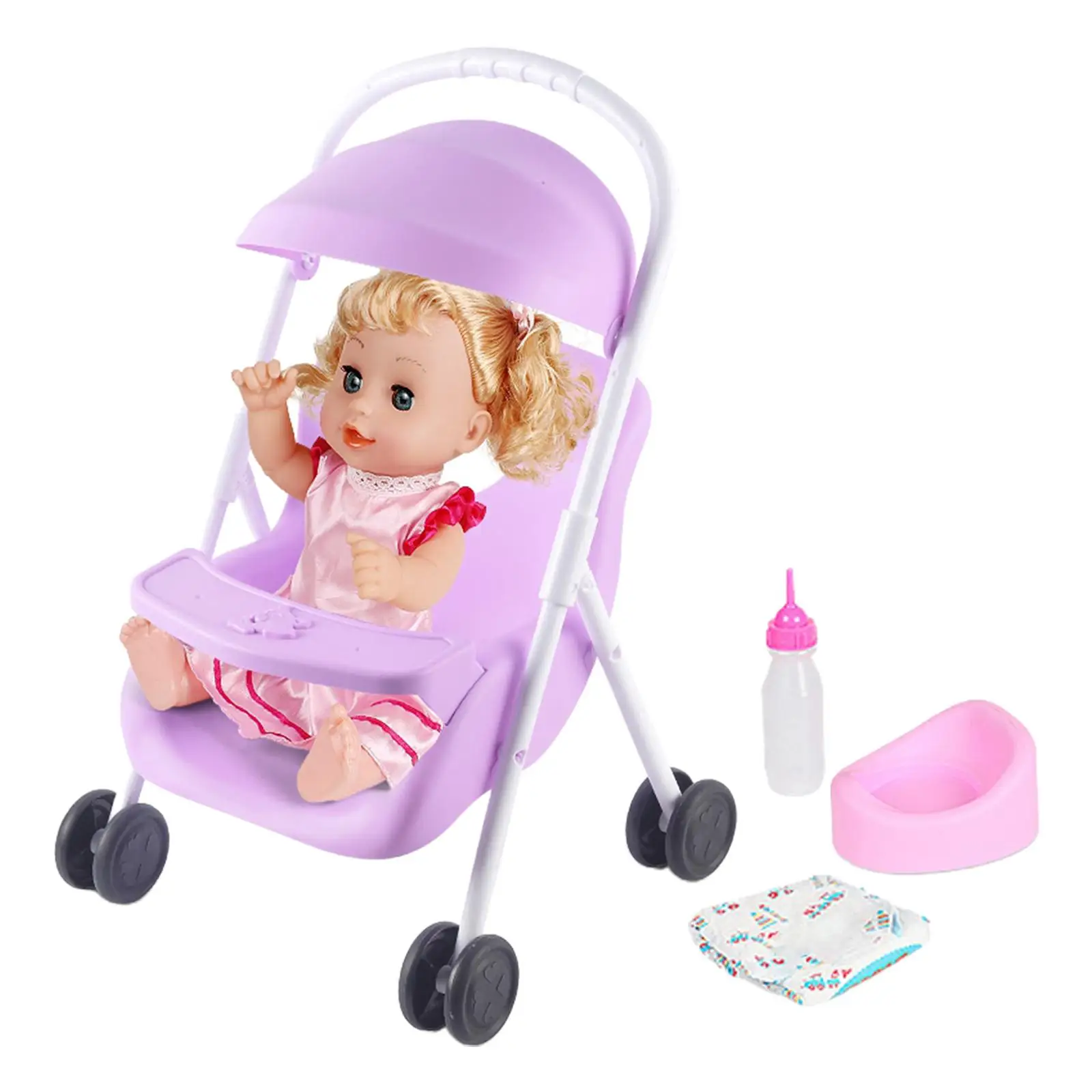 

Моя первая коляска для кукол 12 дюймов с универсальными колесами и корзиной для малышей, девочек и мальчиков