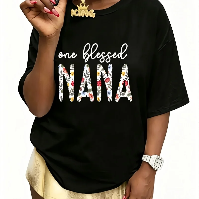 One Blessed Nana Women's 100% Cotton T-Shirt Fun Print Short Sleeve Top Casual Round Neck Tee S-5Xl