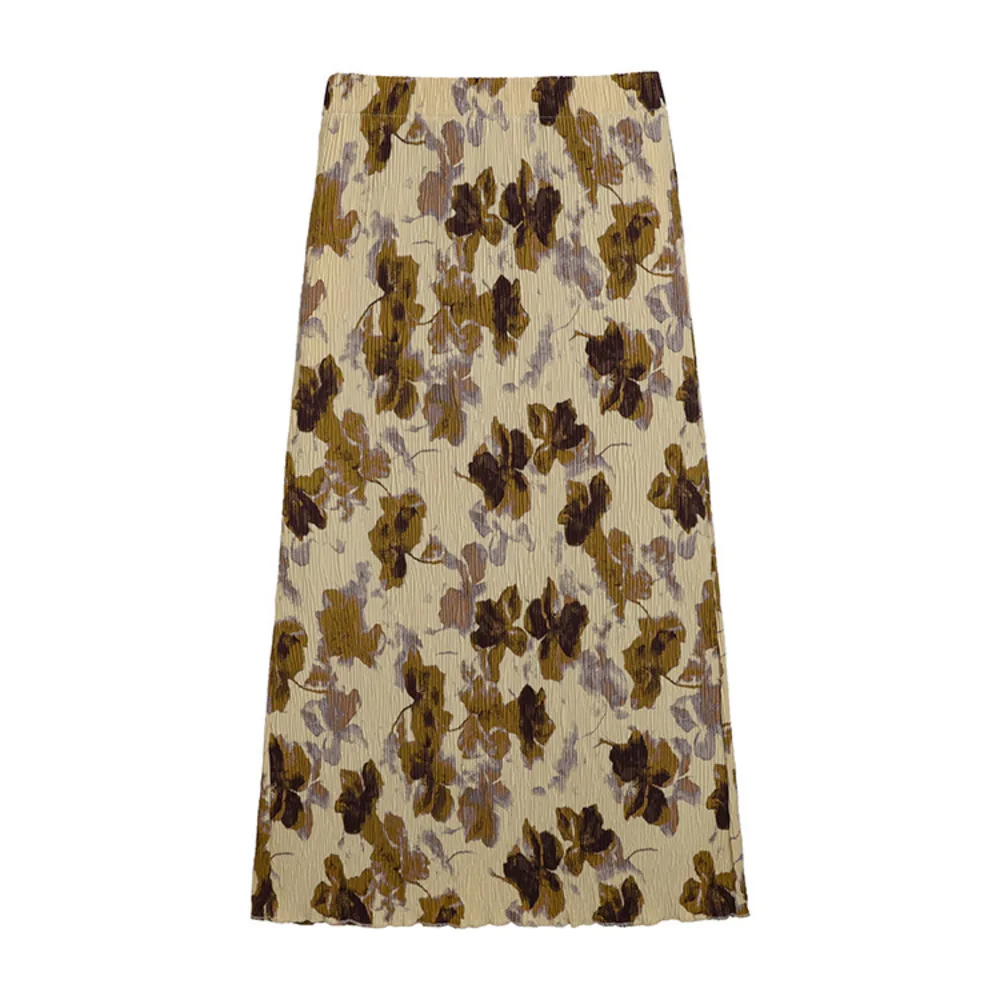 

2026 Spring Summer Women Floral Back Slit Half Skirt Female Versatile Printed High-stretch Straight Skirt