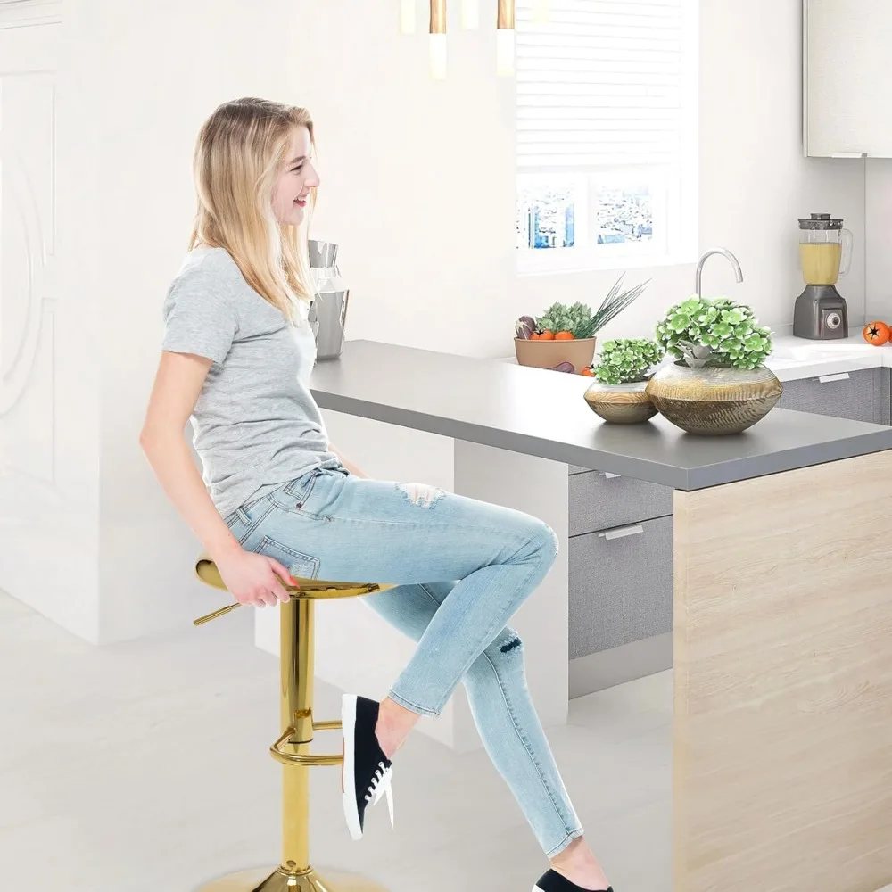 Pair of Adjustable Metal Swivel Bar Stools, Counter Height Backless Stool Set for Kitchen Island with PU Leather