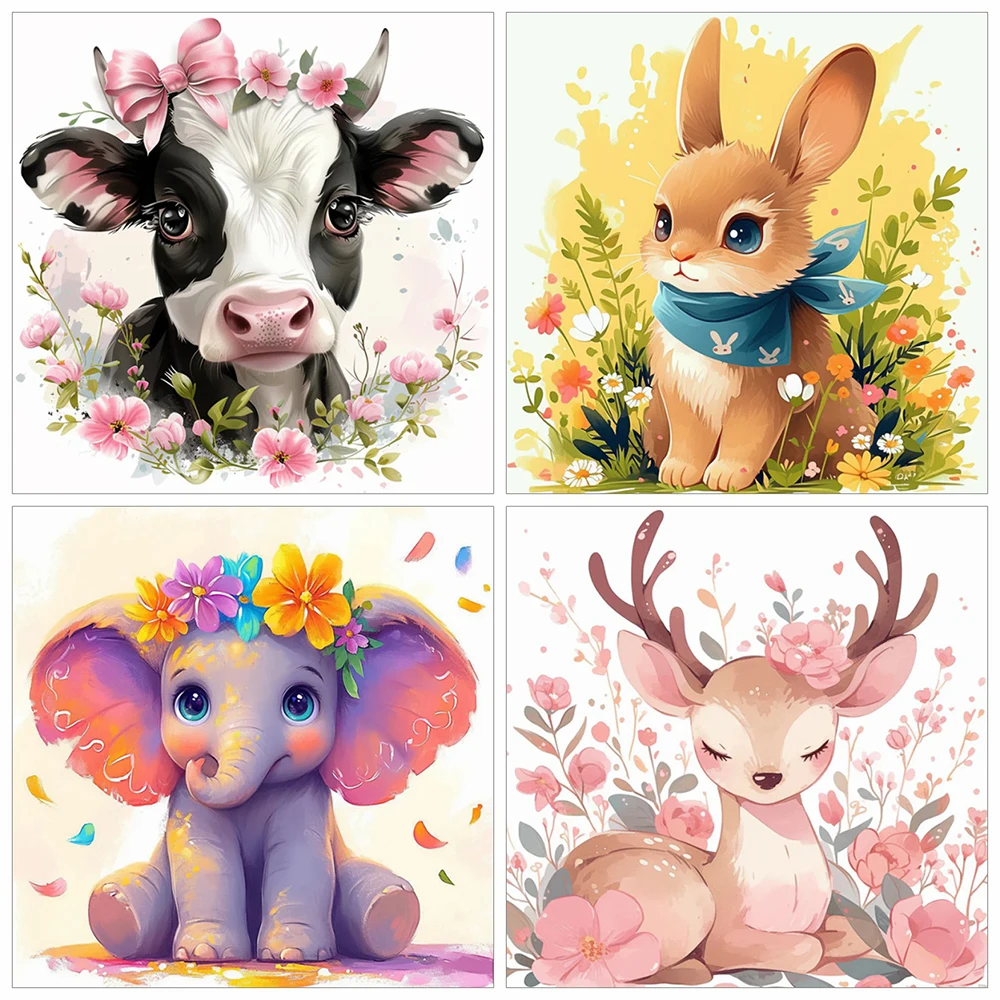 Evershine Volle Runde Diamant Malerei Elefant Kaninchen 4 stücke Diamant Mosaik Hirsch Tier DIY Kreuz Stich Kunst Rinder Wohnkultur