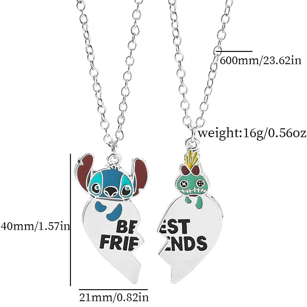 Stitch Love Double Necklace Bff Necklace for 2 Friend Kawaii Lilo and Stitch Heart Shaped Jewellery Accessories Gifts