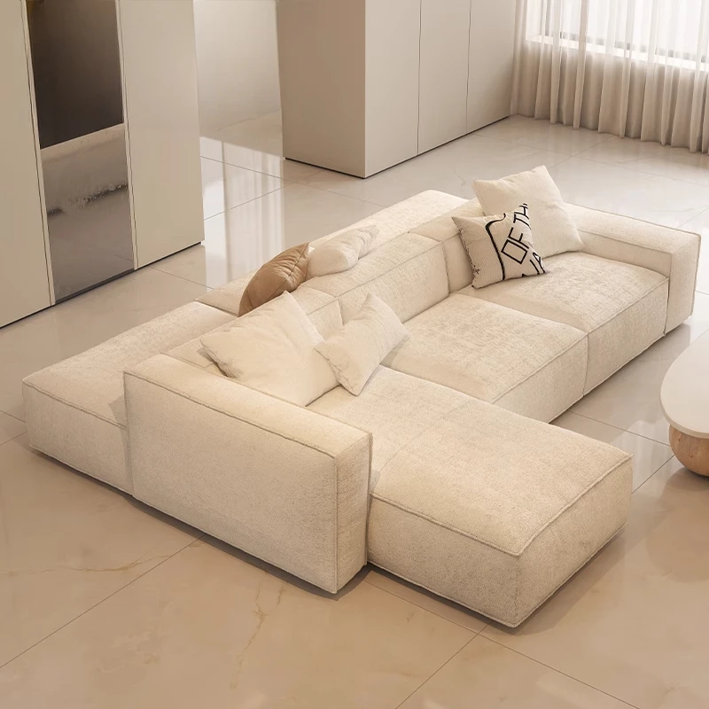 

Italian minimalist cream style sofa living room light luxury modern tofu blocks double-sided sitting large flat layer beige