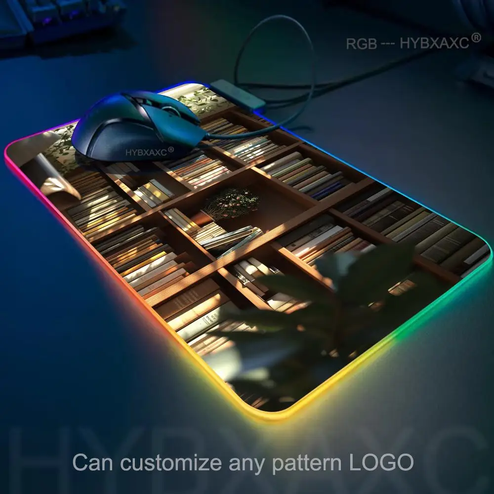 HYBXAXC Wizard's Bookshelf Desk Mat Vintage Fantasy Bookcase Mouse Pad RGB Gaming Mouse Pad Desk Mat
