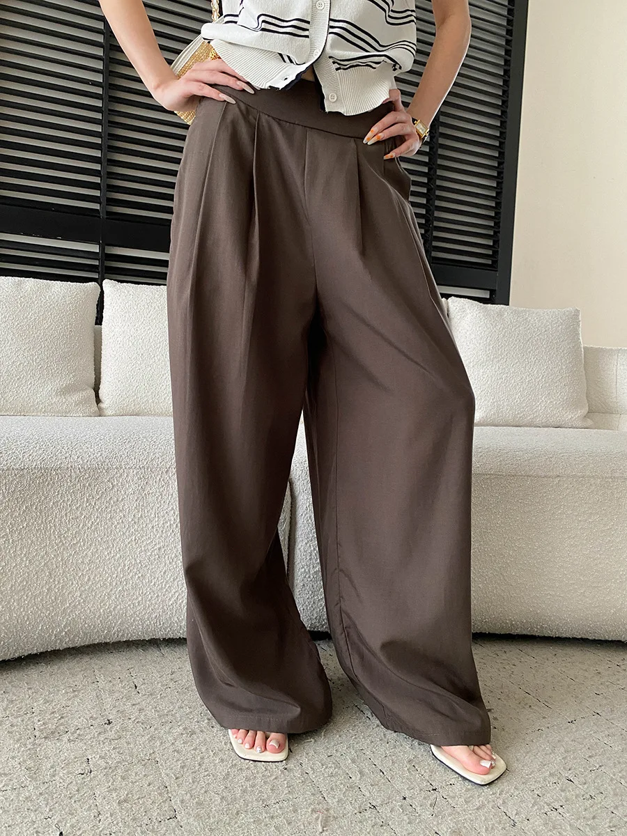 Sommerliche Damen-Freizeithose in Uni-Farbe, halb elastisch, hoher Bund, locker geschnitten, weites Bein – Detail 22