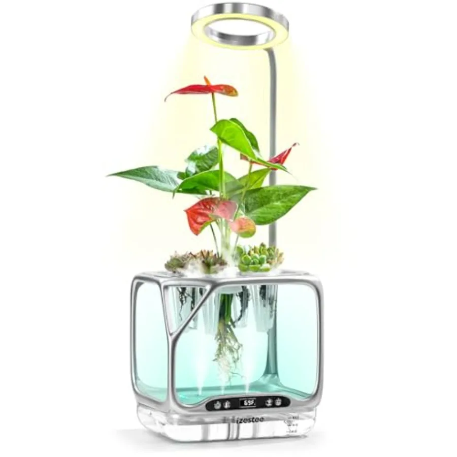 

Smart Indoor Aeroponic Garden System with Grow Light and Humidifier for Plants Seeds Mushrooms - Desktop Hydroponic Planter wit