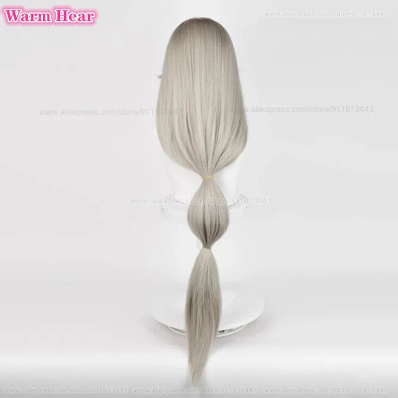 게임 Alexandrina Sebastiane 합성 105cm 긴 리넨 그레이 포니 테일 코스프레 애니메이션 가발 내열성 헤어 할로윈 파티 가발