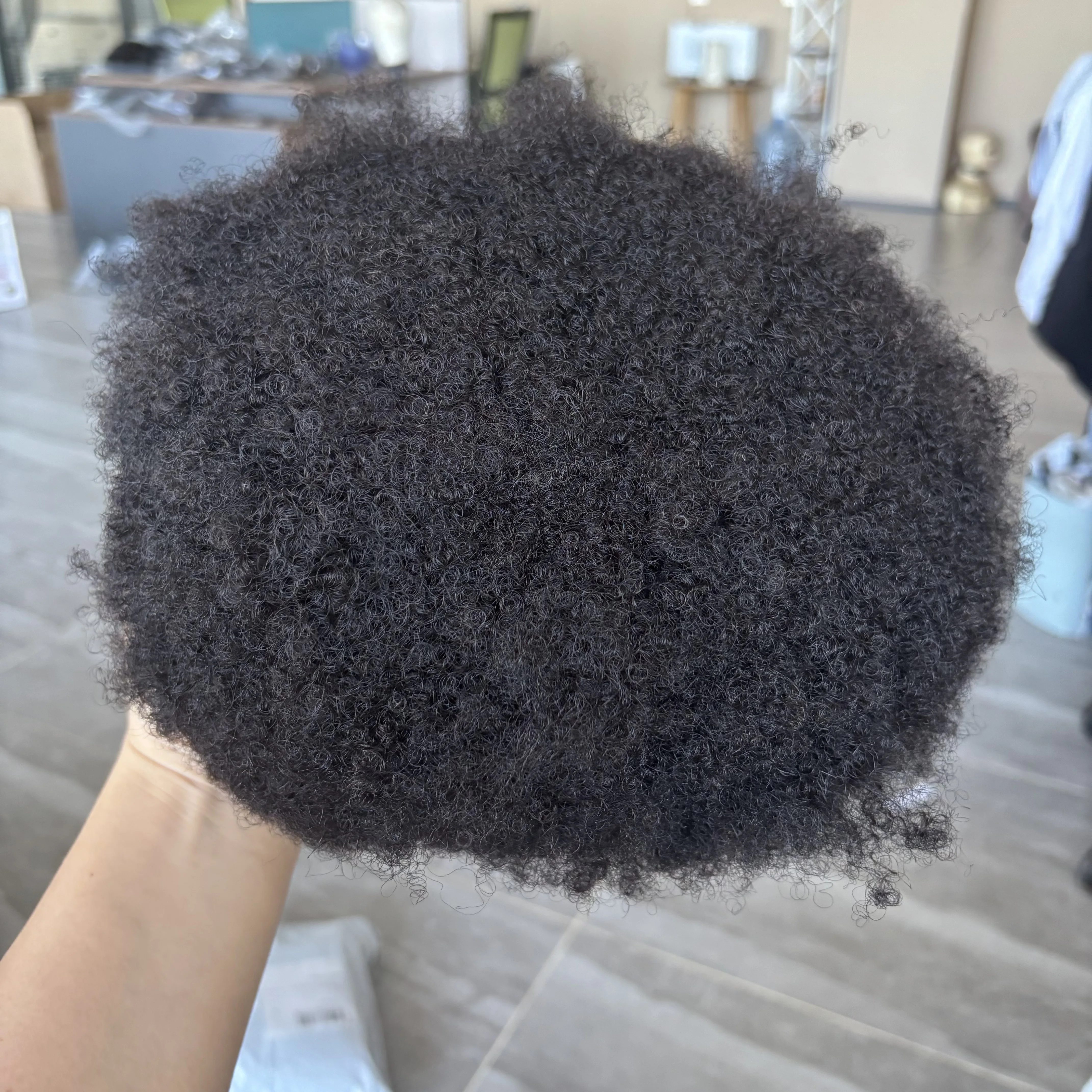 دائم سهل الارتداء 100% شعر الإنسان الأفرو رجل أسود 6 مللي متر ضيق مجعد الباروكات غير قابلة للاكتشاف شعري طبيعي الدانتيل العلوي و بولي Base قاعدة الرجال الشعر المستعار