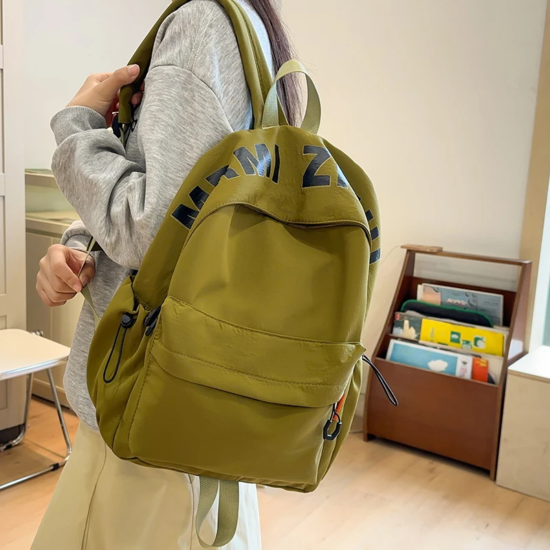 

HOCODO Casual Solid Color Women Backpack Girls Bookbags Large Capacity Students School Bags Female Letter Nylon Travel Backpack