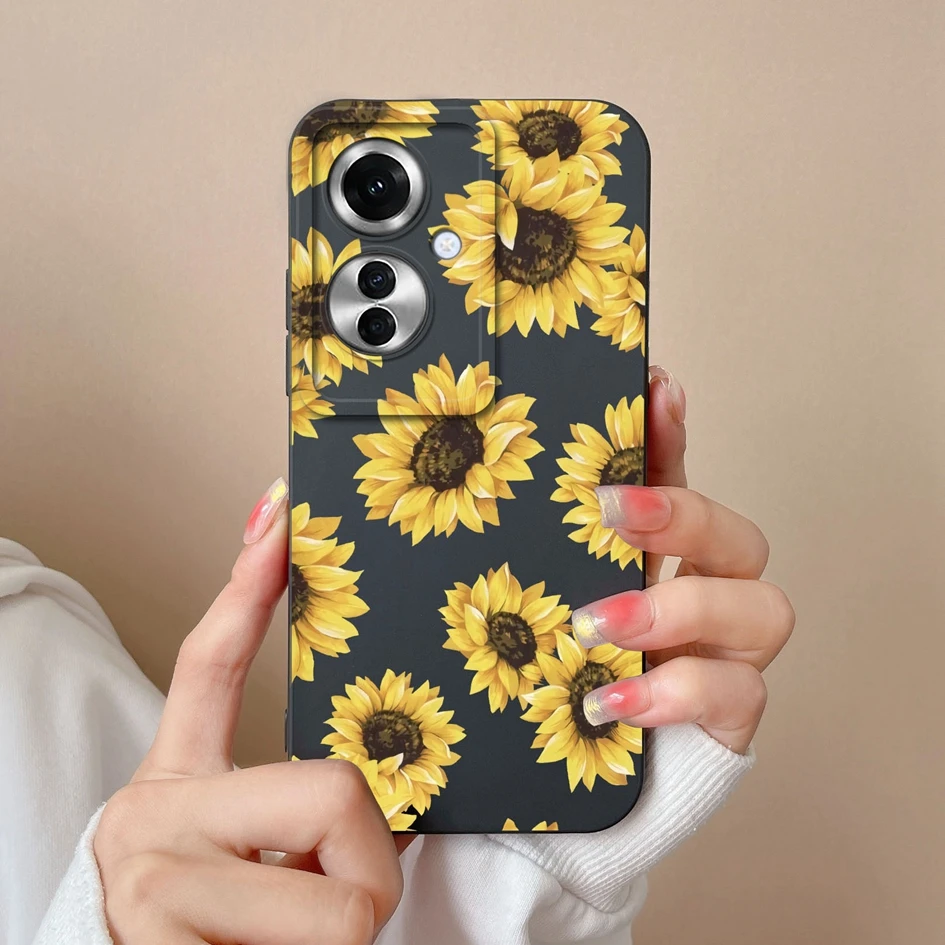 Phone Cover For Oppo Reno11 F 5G Case Pretty Butterfly Sunflower Screen Protector Matte Liquid Silicone For Oppo Reno 11f Fundas