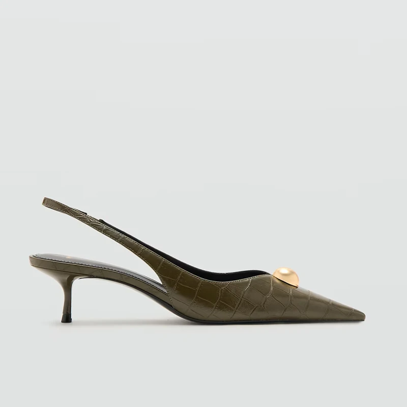 Sandalias de Mujer MANGO Verano 2026, Punta Metálica, Tacones Altos, Patrón de Cocodrilo, Elegantes y Modernas, Estilo Slip-On