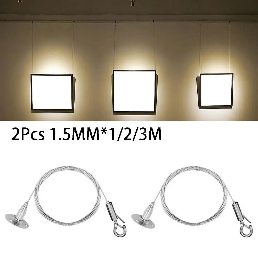 2Pcs Durable Adjustable Picture Hanging Wire Heavy Duty DIY Suspension Steel Rope Hooks 1.5mm Wall Mount Lanyard Photo Frame
