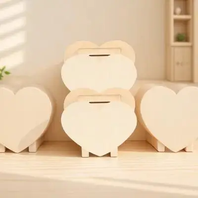 

4pcs Love Money Bank Wooden Saving Jar Kids Container Diy Saving Jar Coin Storage Case Piggy Banks Children Toy