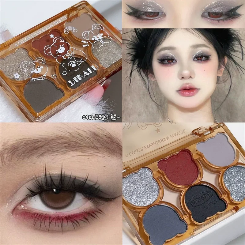 disc-matte-fine-glitter-pearlescent-smoked-bear-swan-ballet-six-color-eyeshadow-grey-red-black-eyeshadow-burgundy