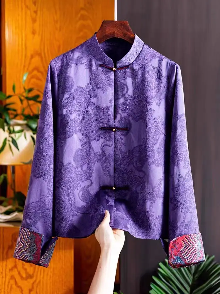 Chinese style women's jacket china new design comfortable silk jacquard embroidery craft coat women's hanfu style jacket