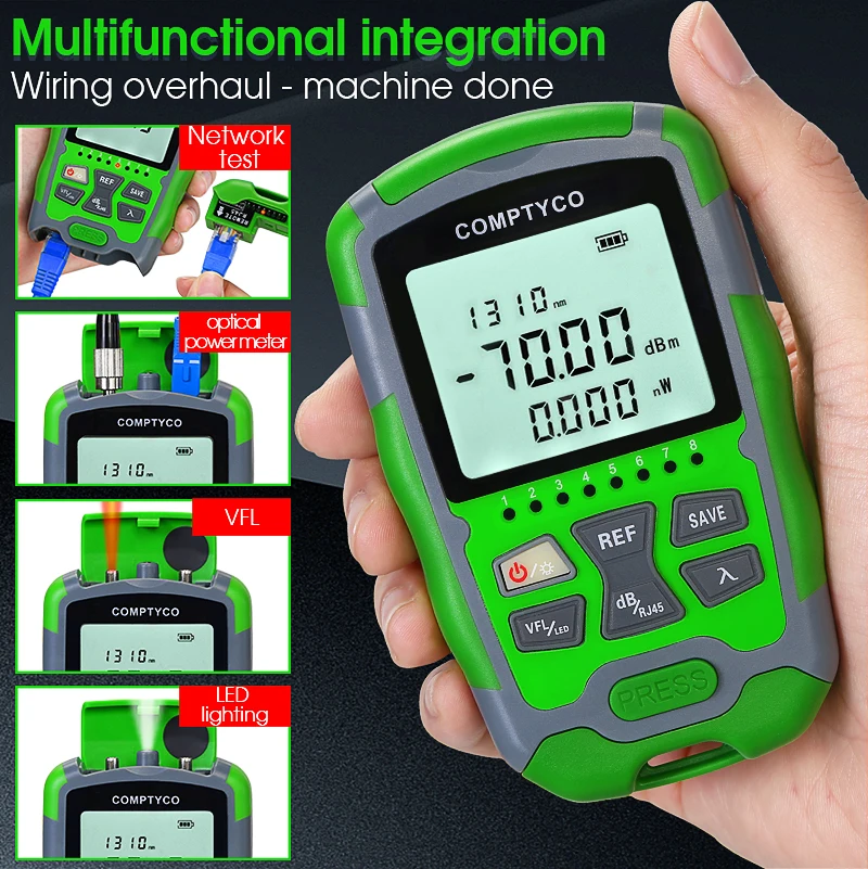 Fiber Network Cable Tester AUA-MC70 Optical Power Meter -70~+10dBm Visual Fault Locator 1-50MW VFL FTTH OPM