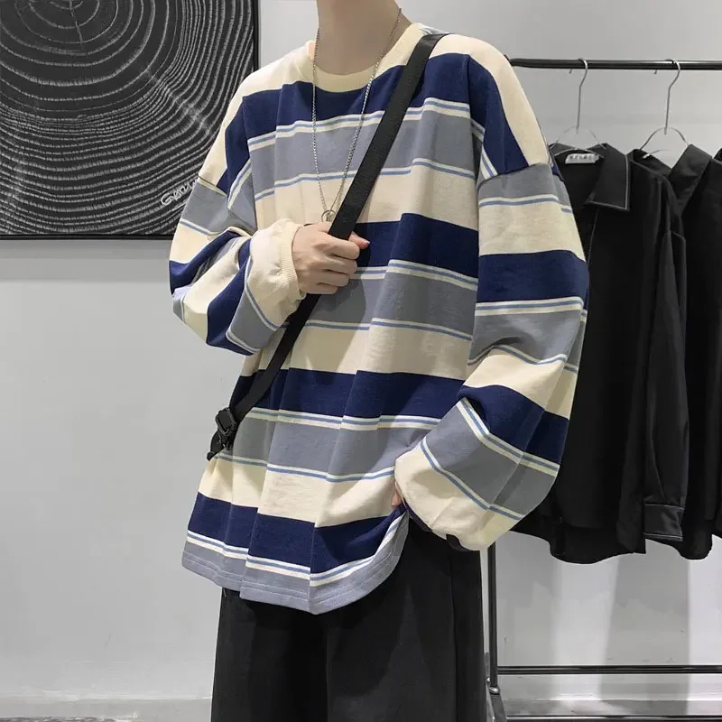 Damen T-Shirts Frauenkleidung Y2k Sweatshirt 2026 Vier Jahreszeiten Mode Langarm-Shirt Locker Sitzendes Paar-Grafik-Streifen-T-Shirt Oberteil – Detail 14