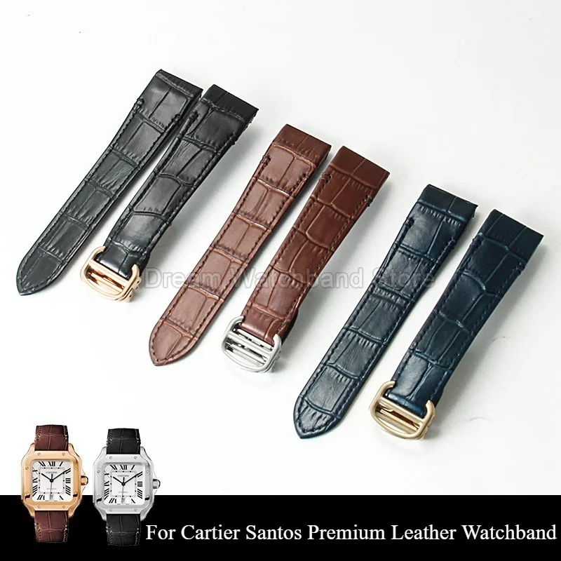 Anti Slip Comfortable To Wear Scratch Resistant Genuine Calfskin Leather Strap for Cartier Santos Premium Quality Watchband 21mm