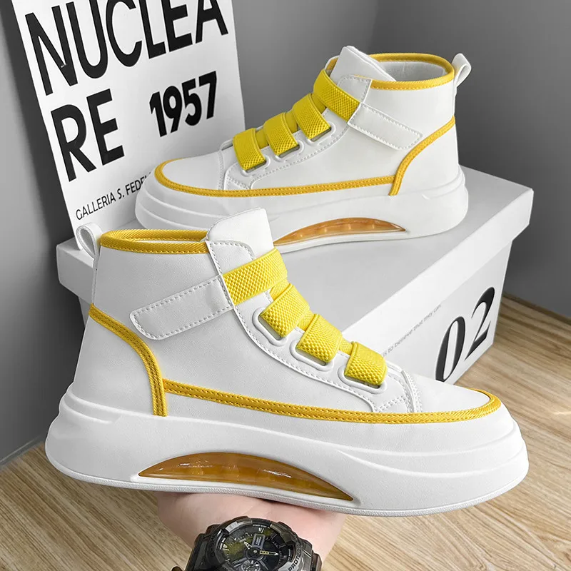 

White Yellow Original Men's High-top Sneakers Breathable Flat Skateboard Shoes Men Non-slip Canvas Shoes Men Zapatillas De Skate