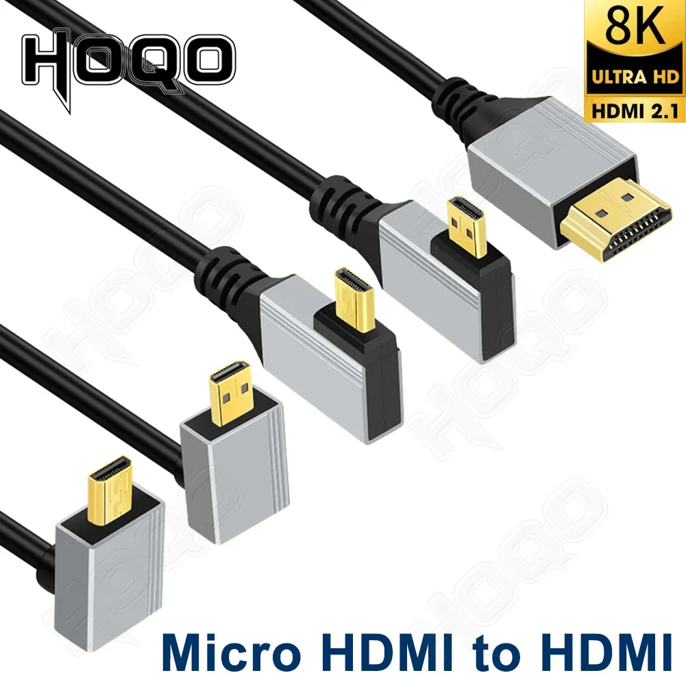 8K 60Hz Micro HDMI to HDMI Cable 90 Degree angle Ultra-thin Display Cord HDCP 3D HDR for Laptop PC Monitor HDTV Camera Tablet