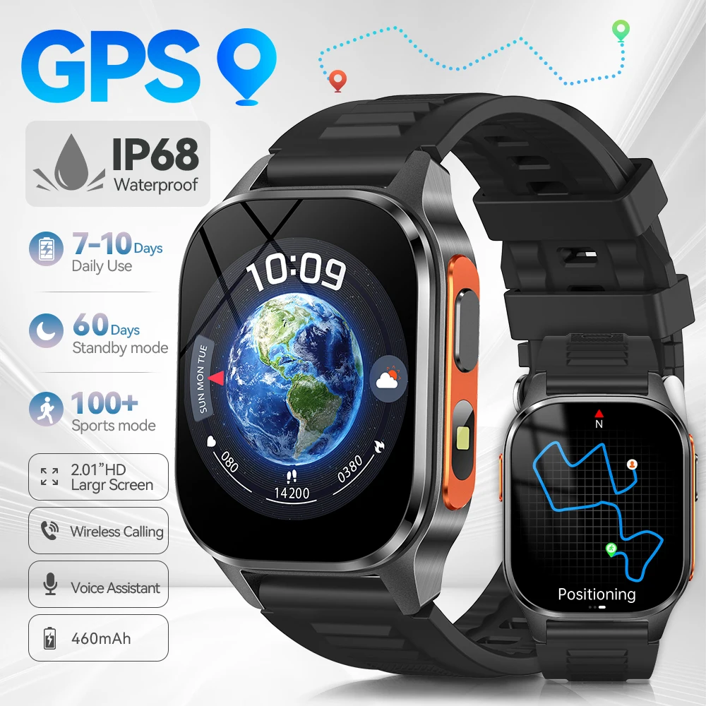 

Смарт-часы со встроенным GPS, Bluetooth-вызовом, 100 + спортивный режим, голосовой помощник, монитор сна, компас, водонепроницаемые спортивные умные часы для женщин