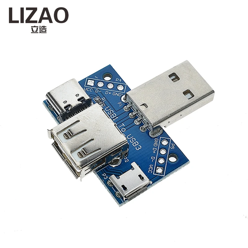 Placa Adaptadora USB LIZAO, Módulo Convertidor Multi-Interfaz USB A/Micro USB/Tipo-C, Placa de Interfaz con Cable de Extensión DC 5V