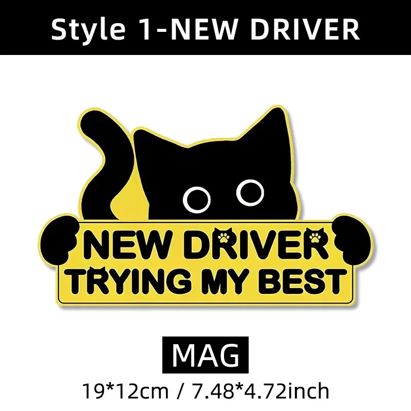 1Pc 2D Flat Cute Cat New Driver Vinyl Sticker, Waterproof UV Resistant Decal for Car Decor, Holiday Gift