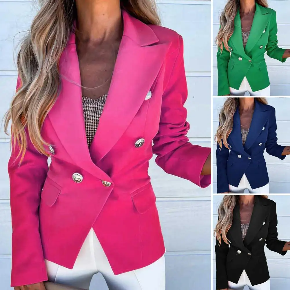 Formal Women Blazer Slim OL Style Spring Autumn Lapel Solid Color Double Buttoned Elegant Office Lady Suit Jackets Coat for Fall