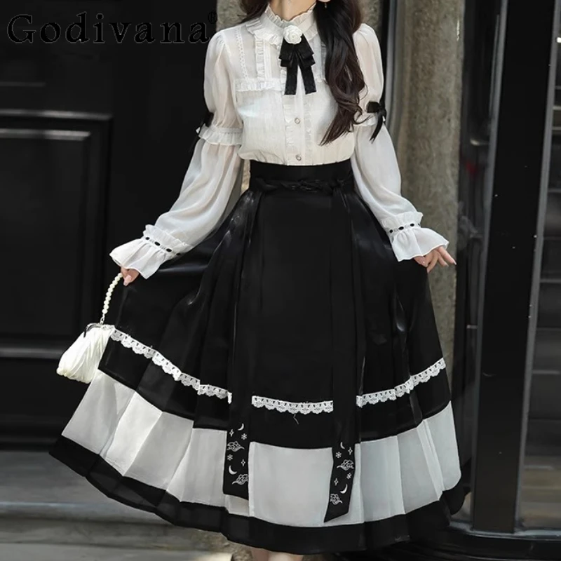 

Daily Long Sleeve Ruffles Peter Pan Collar Sweet Bow Shirt Girls Spring Summer New Flare Sleeve White Age-reducing Versatile Top