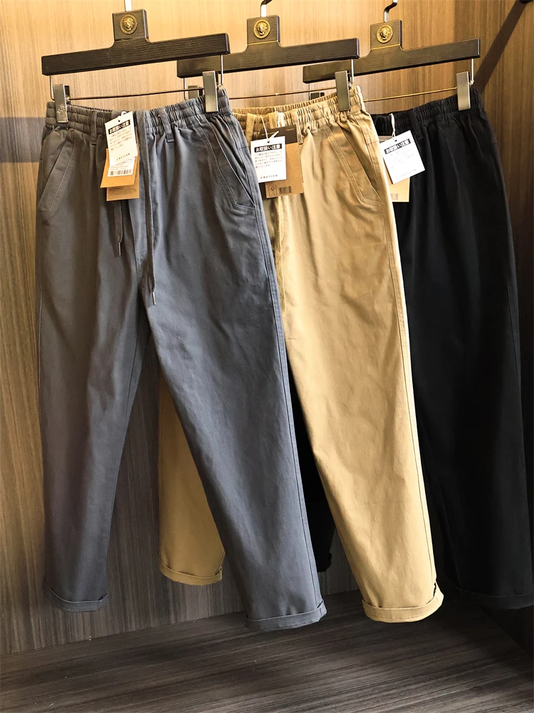 

Retro Japanese Sle Pure Cotton Gingham Men's Outdoor Workwear Straight Leg Elastic Versatile Casual Trousers Trendy