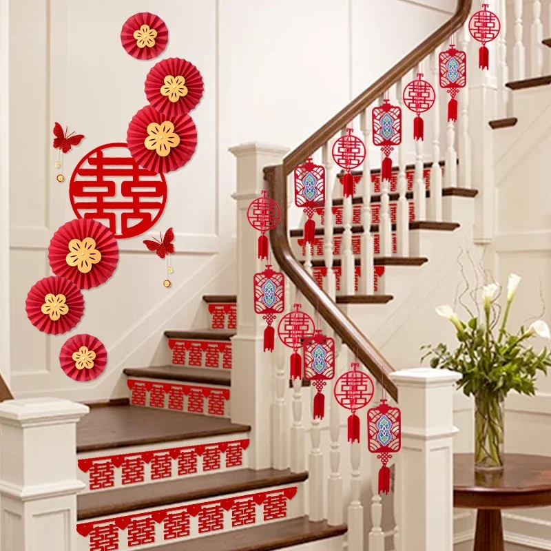 Wedding stair handrail decorative balustrade simple small pendant indoor step escalator happy words hanging decoration