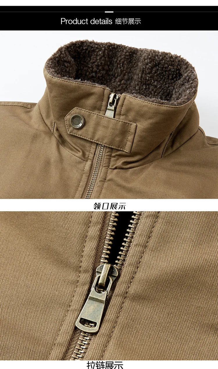 Men Lapel Pilot Workwear Cotton Coat Men Full Cotton Lamb Fleece Thick Parkas Men Oversize Casual Thermal Top Fur Collar Parkas