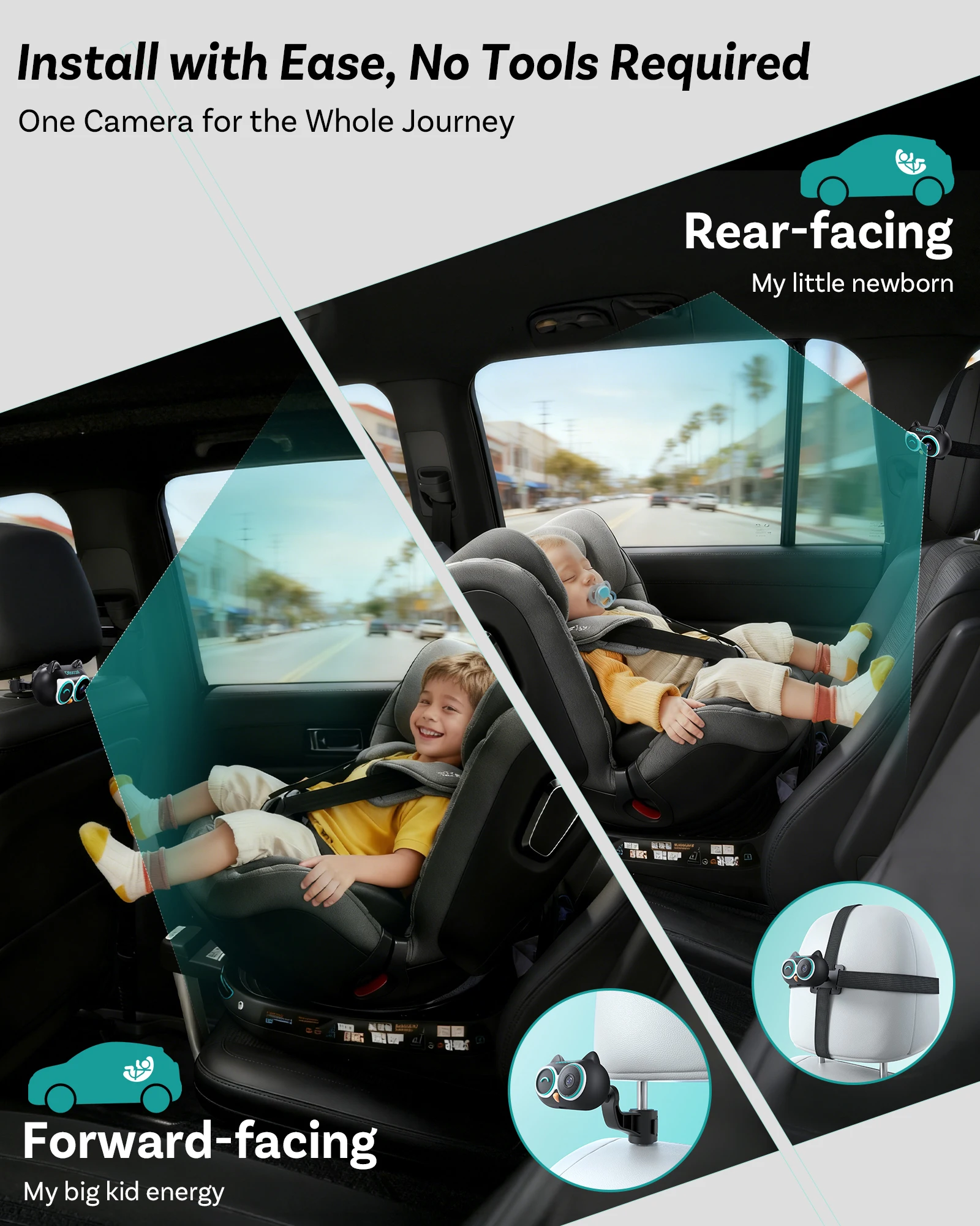 OTTOCAST Cabin Care Wired to Wireless Carplay Adapter Baby Car Camera HD 1080P 150° Wide Angle Night Vision Back‑Seat Monitor view 5