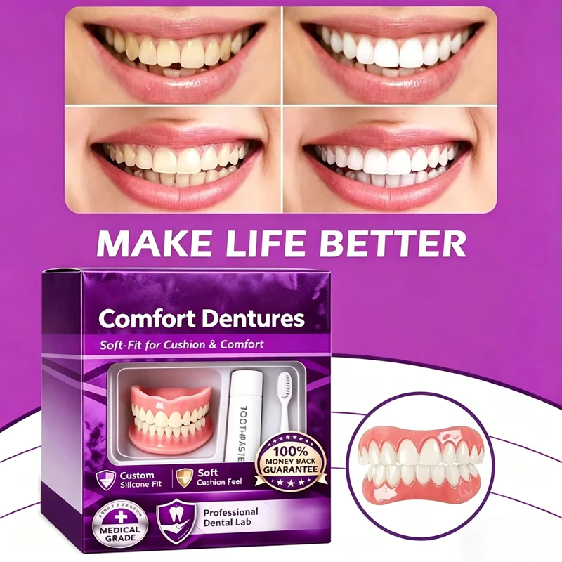 Adult Full Set Silicone Dentures Natural Upper Lower False Teeth Soft Comfort Fit Instant Smile Oral Cosmetic Accessories 2026