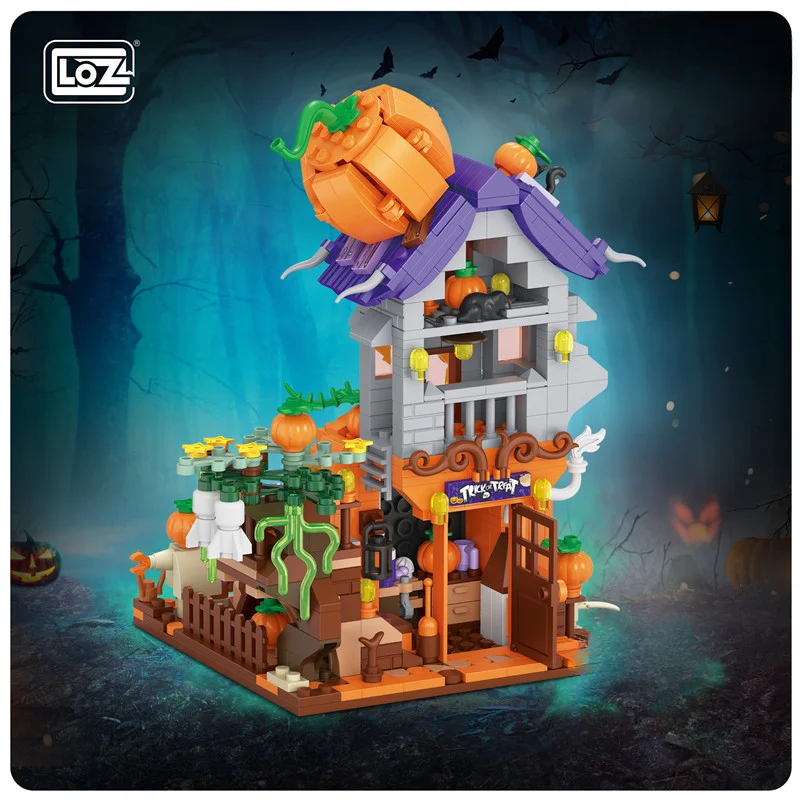 Street Scape Loz Small Particle Mini Building Block Pumpkin House Assembly Street View Children's Educational Toy Model Hallowee