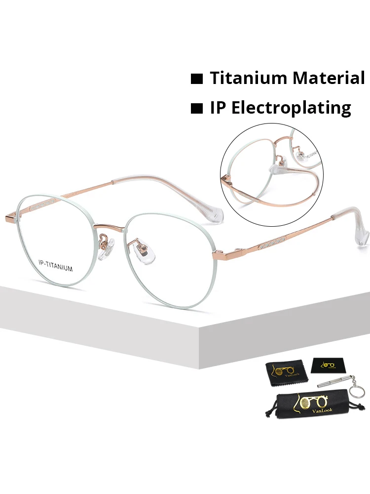 Titan-Brillengestell, klein, rund, optisch, für Studenten, trendig, für hochgradige Linse, austauschbare Myopie-Linse, Retro, Damen und Herren – Detail 1