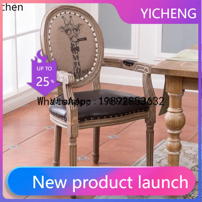 

X8 solid wood retro dining chair cafe backrest stool simple makeup chair home decoration accessories