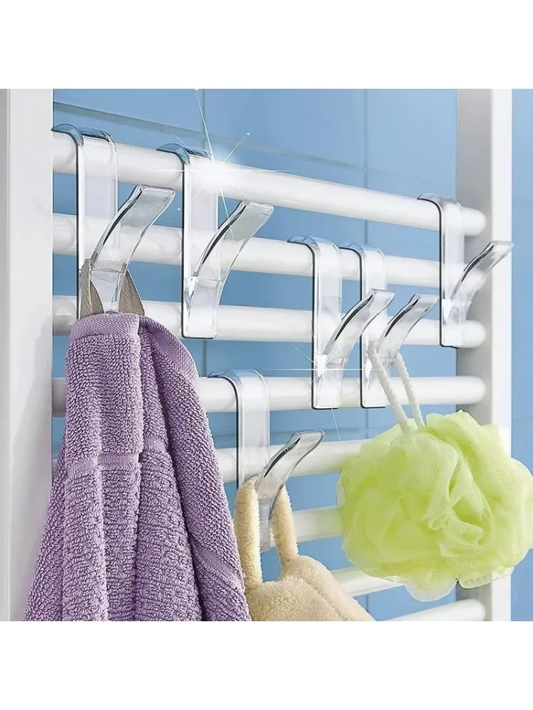 Kitchen Bathroom Hanger Clips Storage Racks White Clear Hanger Heated Towel Radiator Rail Clothes Scarf Hanger Hooks Holder