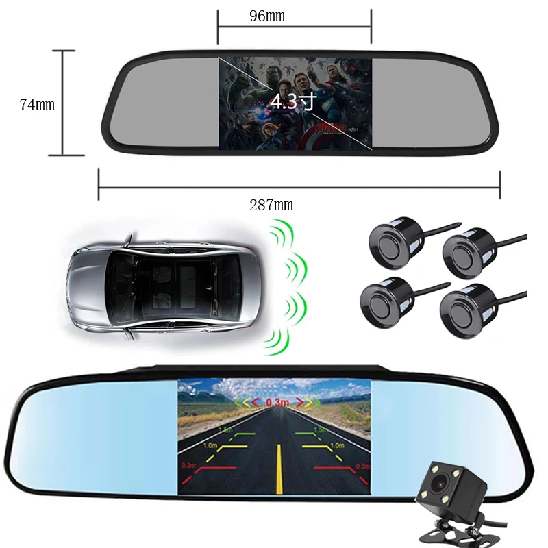 

Camera With Monitor 4.3 "TFT LCD Screen Reverse Camera With Video Parking Sensor Kit 170 width mini reverse camera