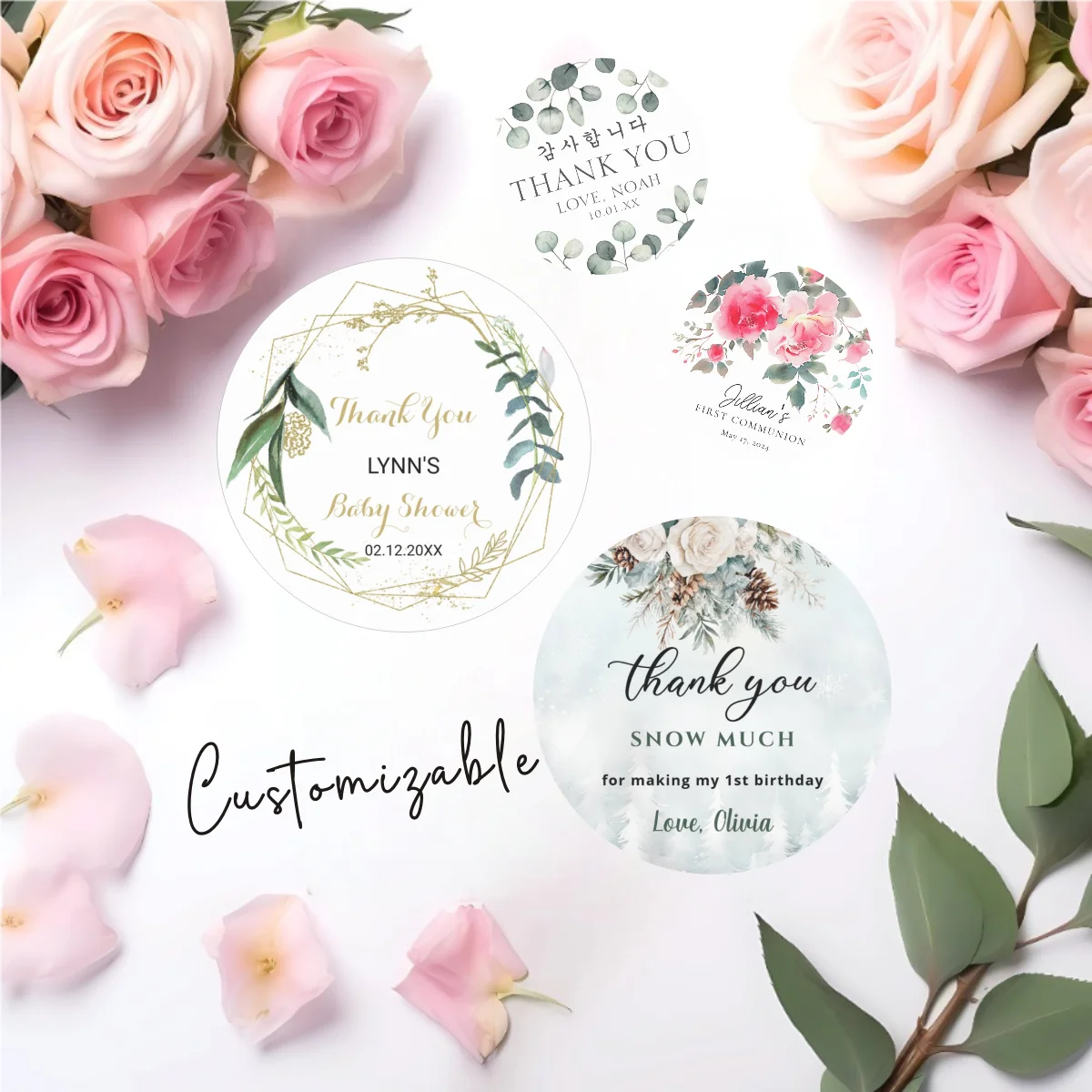 Customized gift labels, custom wedding circular stickers, personalized stickers for wedding and birthday gift labels.
