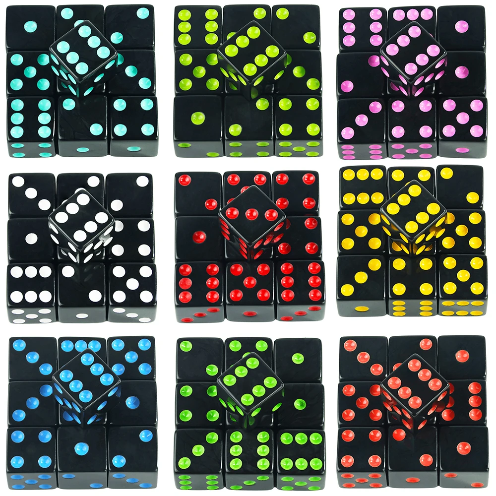 Black 16mm Acrylic Pips Dice Cubes - D6 Dice for Board Games, Fun and Teaching - 10Pcs