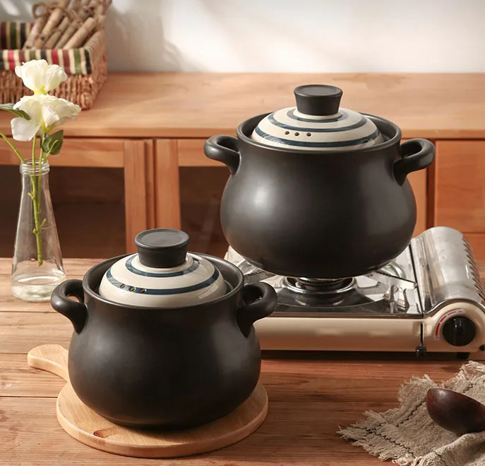 Japanese Ceramic Soup Pot High Heat Resistant Healthy Stone Pot for Soup Korean Stew Durable Sand Pot for Braising Small Cover